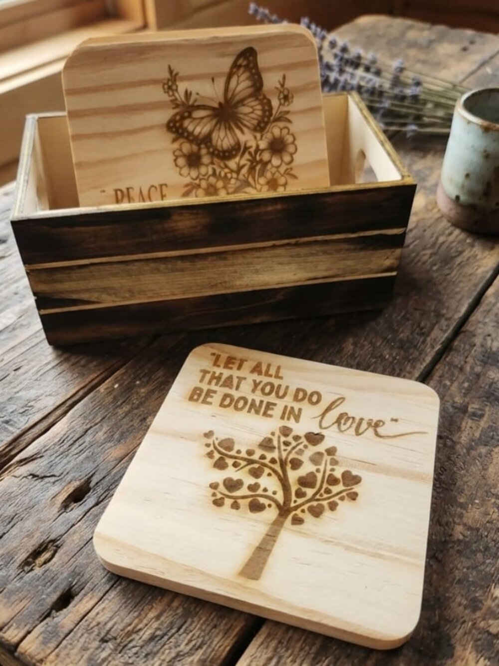 Inspirational wooden Coaster Set of 4